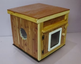 LARGE Cedar LUXURY CAT House/1 Lg Door /Heated Pad/bed, shelter, sanctuary