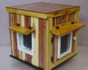 Lg HEATED CEDAR LUXURY Cat House/Ult Heat/2 Lg Doors, bed, shelter, condo