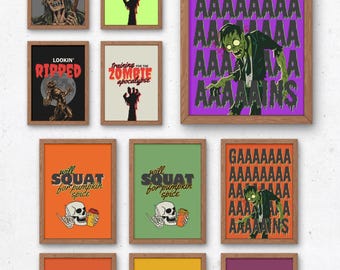 Retro Halloween Gym Art Prints: Horror Fitness Gallery (Digital Download)