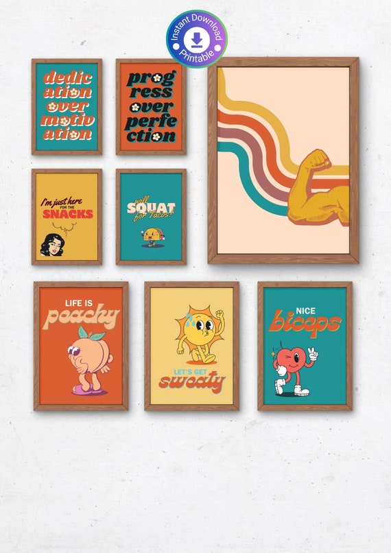 Retro Gym Poster Set: Funny Fitness Prints (Digital Download)