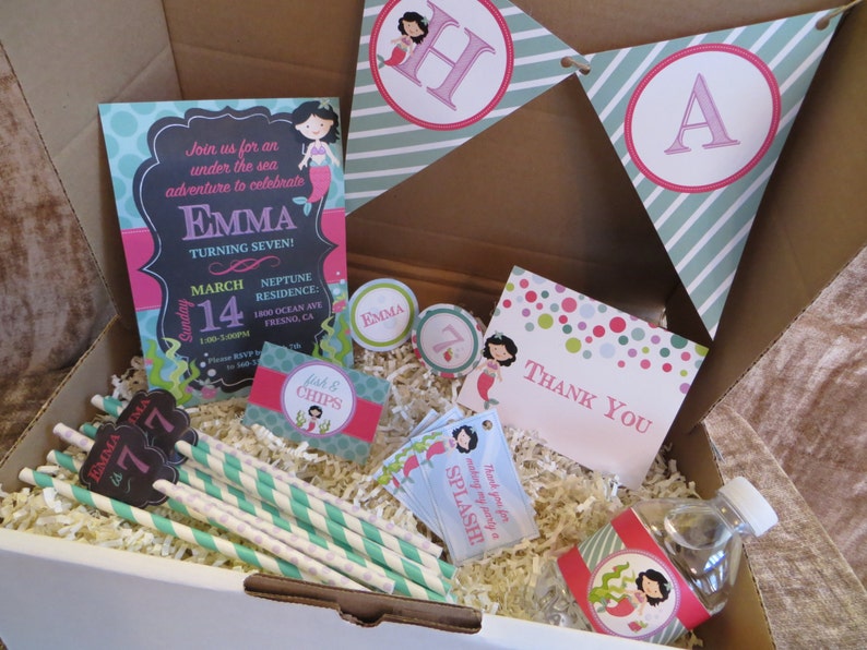 Digital Mermaid Birthday Party Pack Customize Your Mermaid Etsy