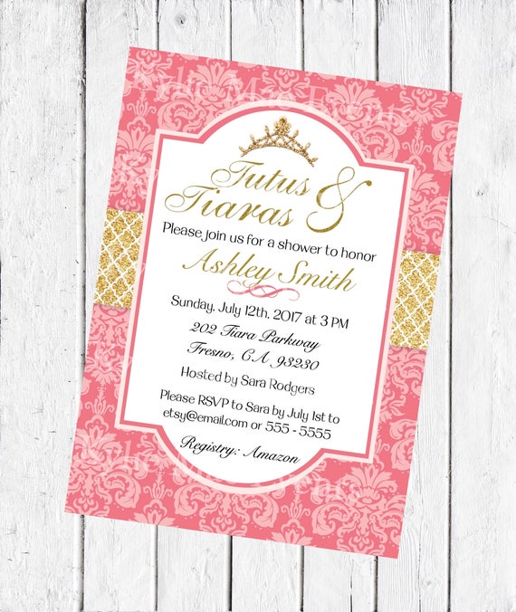 digital tutus and tiaras party invitation. tutu and tiara birthday party  invitation. tutus and tiaras baby shower invitation.