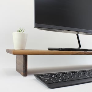Walnut Monitor Riser with Shelf, Wood Monitor Riser, Wooden Monitor Stand