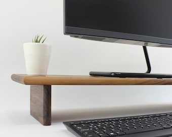 Walnut Monitor Riser with Shelf: Ergonomic Solid Wood Monitor Stand