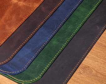 Personalized Leather Desk Mat: Large Brown Deskmat with Stitched Edges