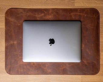 Personalized Brown Leather Desk Mat: Custom Size Office Deskpad