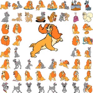 Lady and the Tramp PNG Cliparts Bundle, Lady and the Tramp Png Cartoon Sublimation Cliparts, Lady and the Tramp Themed Kids Sublimation Png