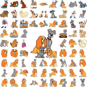 Lady and the Tramp SVG Cliparts Bundle, Lady and the Tramp Svg Cartoon Sublimation Cliparts, Lady and the Tramp Themed Kids Sublimation Svg