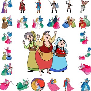 Paquete de imágenes prediseñadas SVG de La Bella Durmiente, imágenes prediseñadas de sublimación de dibujos animados de Aurora y Aurora, imágenes prediseñadas con temática de la Princesa Aurora.