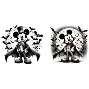 Halloween-kunst vampiermuis | Griezelige stripfiguur met vleermuizen | Gotisch Halloween-decor | Digitale downloadillustratie