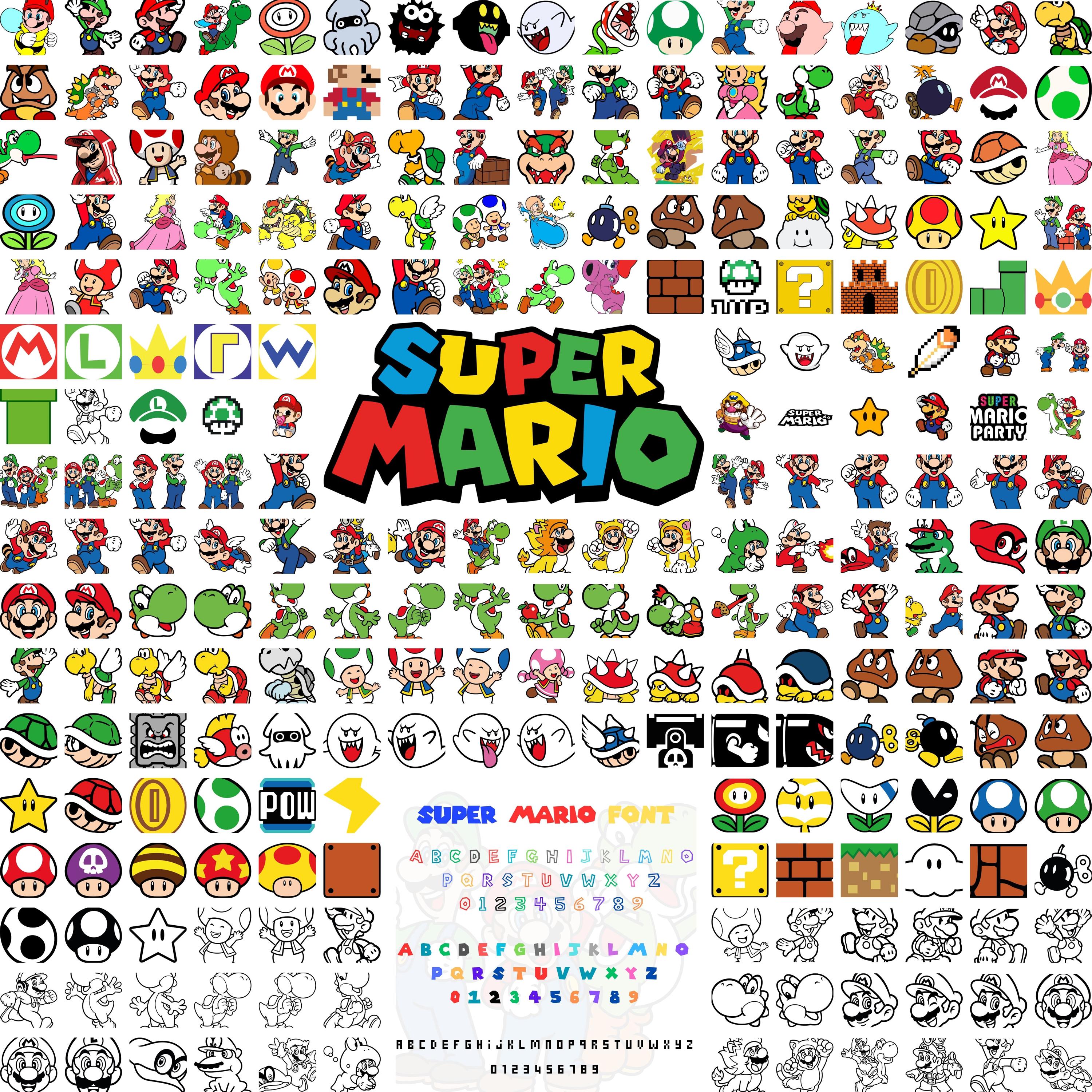 1200+ Super Mario SVG Bundle, Mario Cut Files, Mario Clipart, Super Mario Font, Mario PNG, Printable Mario, Mario clipart bundle, Luigi Svg