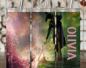 Elphaba en Glinda 20oz beker | Het muzikale thema voor 2024 | Witchy groene beker | Broadway-cadeau | Aangepaste waterfles voor fans en theaterliefhebbers