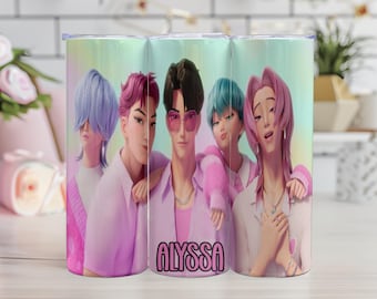 Vaso o botella de agua personalizada de 20 oz de Demon Hunters de K-Pop – Taza de anime K-pop, Merchandising del grupo Demon Saja Boys, Taza de viaje de acero inoxidable