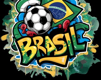 Grafite de Futebol do Brasil SVG PNG | Design de Arte de Rua de Futebol com Bandeira do Brasil