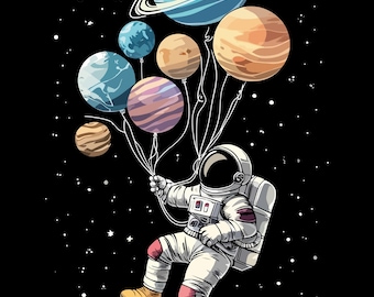 Astronaut with Planets Balloons Clipart | Space Art SVG PNG (Digital Download)