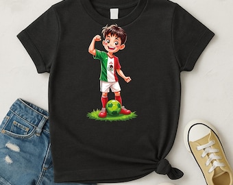 Ragazzo messicano in formato PNG, giocatore di calcio in formato SVG, simpatico design di calcio per bambini, clipart di sublimazione dell'orgoglio messicano, design di maglia da calcio