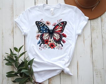 Patriotic Butterfly SVG PNG – 4th of July Floral Digital Design – American Flag Butterfly Clipart – Sublimation File for Cricut & Crafts