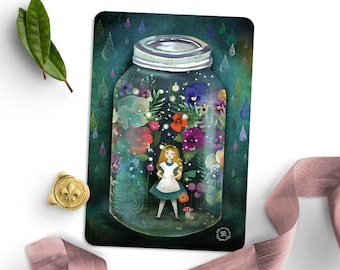 Garten im Glas - Alice im Wunderland - Illustrierte Postkarte