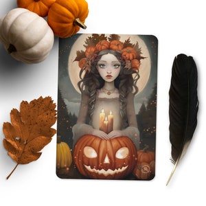 Pleine lune - Nuit sacrée - Carte postale illustrée - Art de l'ésotérisme - Païen - Sabbat - Art d'Halloween