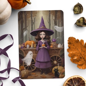 Le chariot d'apothicaire de la sorcière - carte postale illustrée - art sorcière - effrayant mignon - art d'Halloween