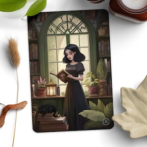 Bibliothèque botanique - Carte postale illustrée - Amateurs de livres - Art païen - Esthétique Witchcore - Dark Academia - Cottagecore