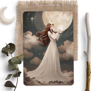 Selene - Carte postale illustrée - Art ésotériste - Païen - Amoureux de la lune - Déesse grecque