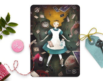 Unten im Kaninchenbau (Alice im Wunderland) - Illustrierte Postkarte