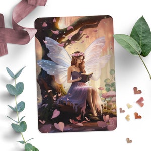 Bookworm Fairy - geïllustreerde ansichtkaart - boekenliefhebber - Cottagecore - Fairycore - altaarkaart