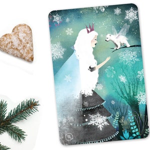 Snow Queen and Fairy Bear - Christmas - Illustrated Postcard