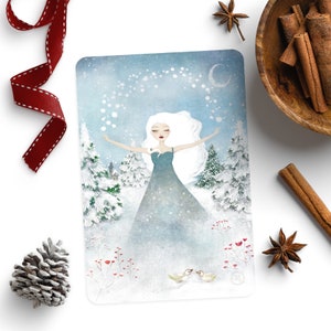 Fille dans la neige - Carte postale illustrée