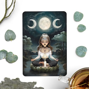 Méditation de la sorcière - Carte postale illustrée - Art ésotérisme - Païen - Sabbat - Sorcellerie - Spiritualité - Art du yoga