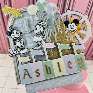 Adorno para tarta de Disneyland, adorno para tarta con temática de parques mágicos de Disney, decoración para fiesta de cumpleaños de niña de Disneyland, decoración para fiesta de Mickey y Minnie
