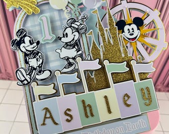 Personalized Disneyland Cake Topper, Mickey and Minnie Birthday Party Decoration