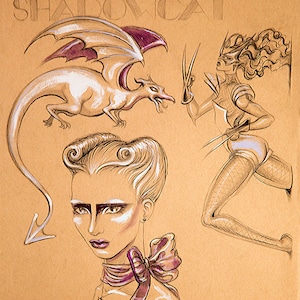 IMPRESSÃO Shadowcat X-Men Excalibur Marauders Kate Kitty Pryde Lockheed aquarela croquis ilustração de moda Ellen página garras garras de arco ninja