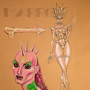 medula IMPRESSÃO, sarah, croquis, morlocks, boneshard, X-Men, pôster salto alto aquarela, ossos, ilustração de moda, espinhos, cacos, aberração