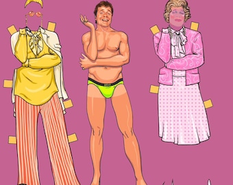 The Birdcage Nathan Lane paper doll PRINT, poster art la cage aux folles Queer Cinema Albert Goldman Starina Mother Coleman drag queen