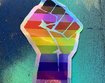 Rainbow Fist Diversity sticker, BIPOC, Trans, Queer, Gay pride, Resist, fight for your rights, Civil Rights, Equality, Philadelphia rainbow