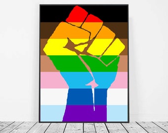 Queer trans Gay pride poster, Rainbow flag, Diversity, Resist, Black Lives Matter, Intersectional, Civil Rights, Equality, Egalitarian, BLM