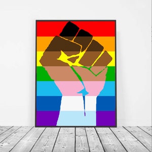 Queer trans Gay pride poster, Rainbow flag, Diversity, Resist, Black Lives Matter, Intersectional, Civil Rights, Equality, Egalitarian, BLM