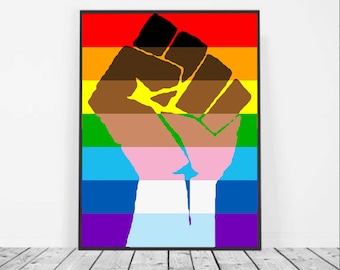 Queer trans Gay pride poster, Rainbow flag, Diversity, Resist, Black Lives Matter, Intersectional, Civil Rights, Equality, Egalitarian, BLM