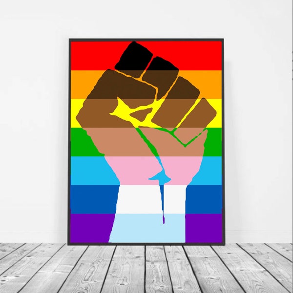 Queer trans Gay pride poster, Rainbow flag, Diversity, Resist, Black Lives Matter, Intersectional, Civil Rights, Equality, Egalitarian, BLM