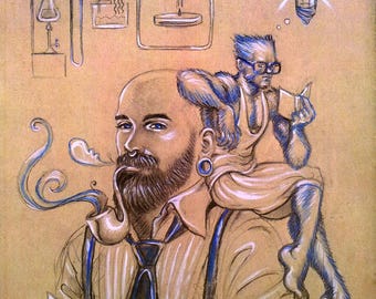 Beast PRINT, Henry Hank McCoy, furrie, poster, croquis X-Men, watercolor, fashion illustration, blue, furry, art, scientist, monster