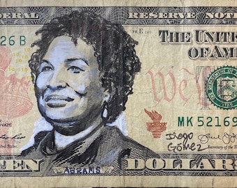 Stacey Abrams Georgia American currency I got 5 on it dollar money bill painting Pop art