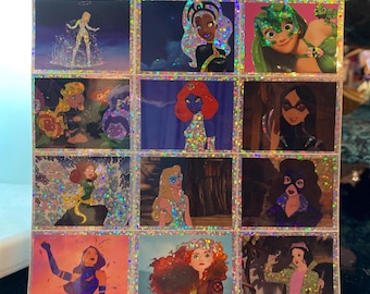 Disney Princess X-Men 12 sticker SHEET, holographic, buzzfeed, pixar, digital art, Jasmine, Ariel, Storm, Pocahontas, Psylocke, Jubilee