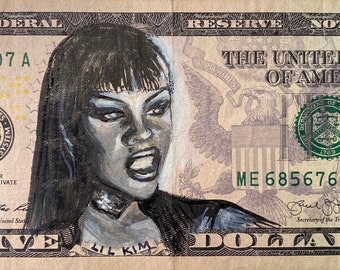 Lil Kim PRINT How many licks Ladies Night Crush on you Junior Mafia American currency I got 5 on it dollar bill money painting Pop art