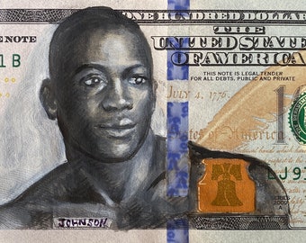 Jack Johnson PRINT American currency I got 5 on it dollar money dollar bill painting Pop art fight of the century boxer