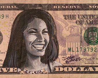 Selena PRINT Cómo la flor i got 5 on it dollar bill money painting Pop art