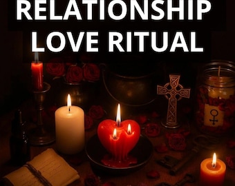 May include: A still-life image featuring candles, roses, and ritual objects. The text reads "Powerful Repair Relationship Love Ritual" and "Photo Proof Fast Result." A heart-shaped candle is the focal point, surrounded by other candles and a cross.