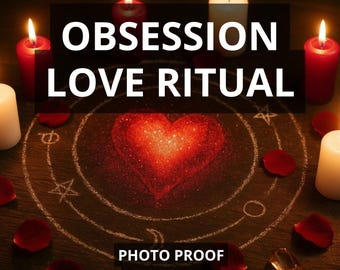 May include: An image of a love ritual setup with candles, rose petals, and a heart-shaped design. The text "OBSESSION LOVE RITUAL" is displayed prominently, along with "PHOTO PROOF" and "FAST RESULT". The scene is set on a dark wooden surface.
