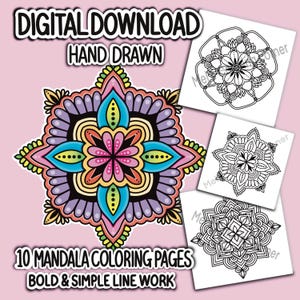10 djärva och enkla mandala-målarbilder att ladda ner - digital nedladdning
